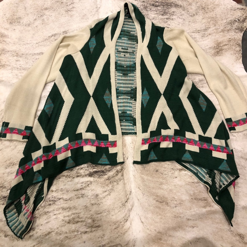 B Sharp Cream/Green/Pink Cardigan Sweater